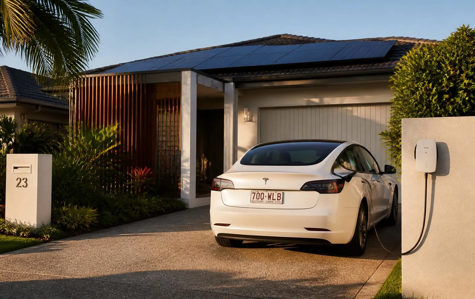 Solar-powered EV charging at a Queensland home